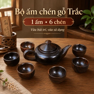 Bộ ấm chén gỗ Trắc – 1 ấm 6 chén