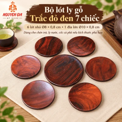Bộ lót ly gỗ Trắc đỏ đen 7 chiếc