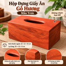 Hộp đựng giấy ăn bằng gỗ Hương mẫu trơn