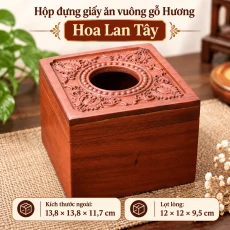 Hộp đựng giấy ăn vuông gỗ Hương Hoa Lan Tây
