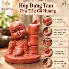 Hộp đựng tăm mẫu chú tiểu bằng gỗ Hương