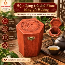 Hộp đựng trà chữ Phúc bằng gỗ Hương