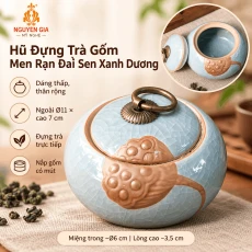 Hũ đựng trà gốm men rạn Đài Sen xanh dương