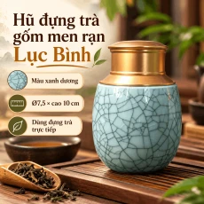 Hũ đựng trà gốm men rạn Lục Bình xanh dương