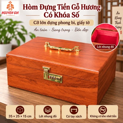 Hòm Đựng Tiền Gỗ Hương Có Khóa Số – Cỡ Lớn Đựng Phong Bì, Giấy Tờ
