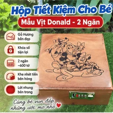 Hộp Tiết Kiệm Cho Bé 2 Ngăn Mẫu Vịt Donald – Gỗ Hương, Khóa Số