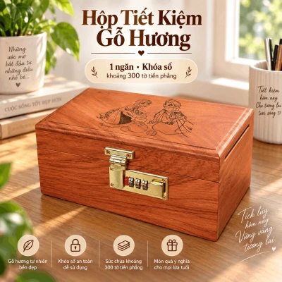 Hộp Tiết Kiệm Cho Bé Mẫu Công Chúa Tuyết – Gỗ Hương, Khóa Số