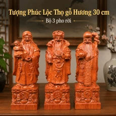 Tượng Phúc Lộc Thọ gỗ Hương cao 30 cm – Bộ 3 pho rời