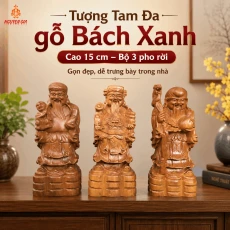 Tượng Tam Đa gỗ Bách Xanh cao 15 cm – Bộ 3 pho rời