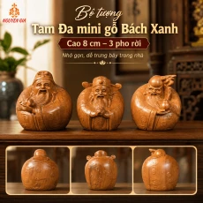 Bộ tượng Tam Đa mini gỗ Bách Xanh 8 cm – 3 pho rời