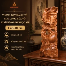 Tượng Đạt Ma Sư Tổ Ngự Long Múa Võ Cưỡi Rồng Gỗ Ngọc Am Cao 40 cm