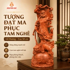 Tượng Đạt Ma Phục Tam Nghê Gỗ Hương Cao 50 cm