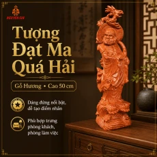 Tượng Đạt Ma Quá Hải Gỗ Hương Cao 50 cm
