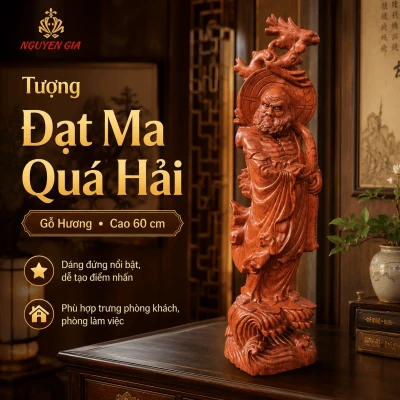 Tượng Đạt Ma Quá Hải Gỗ Hương Cao 60 cm