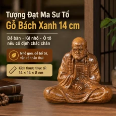 Tượng Đạt Ma Sư Tổ Gỗ Bách Xanh 14 cm – Để Bàn, Ô Tô