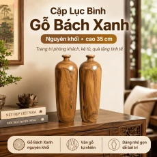Cặp Lục Bình Gỗ Bách Xanh Nguyên Khối Cao 35 cm