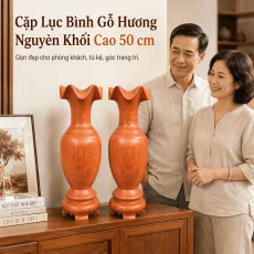 Cặp Lục Bình Gỗ Hương Nguyên Khối Cao 50 cm