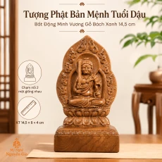 Tượng Phật Bản Mệnh Tuổi Dậu Bất Động Minh Vương Gỗ Bách Xanh 14,5 cm