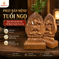 Tượng Phật Bản Mệnh Tuổi Ngọ Đại Thế Chí Bồ Tát Gỗ Bách Xanh 14,5 cm