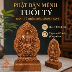 Tượng Phật Bản Mệnh Tuổi Tý Thiên Thủ Thiên Nhãn Gỗ Bách Xanh 14,5 cm