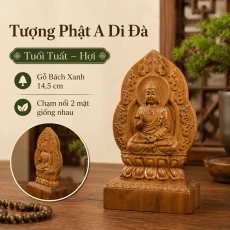 Tượng Phật Bản Mệnh Tuổi Tuất – Hợi Đức Phật A Di Đà Gỗ Bách Xanh 14,5 cm