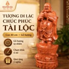 Tượng Di Lặc Chúc Phúc Tài Lộc Cao 40 cm Bằng Gỗ Hương