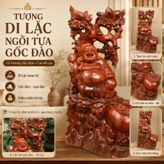 Tượng Di Lặc Ngồi Tựa Gốc Đào Gỗ Hương Độc Bản Cao 60 cm