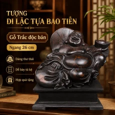 Tượng Di Lặc Tựa Bao Tiền Gỗ Trắc Độc Bản Ngang 26 cm
