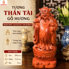Tượng Thần Tài Gỗ Hương Nguyên Khối Cao 29,5 cm