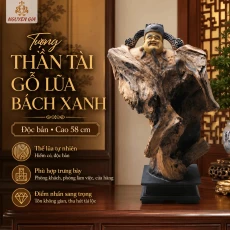 Tượng Thần Tài Gỗ Lũa Bách Xanh Độc Bản Cao 58 cm