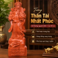 Tượng Thần Tài Nhất Phúc Gỗ Hương Nguyên Khối Cao 50 cm