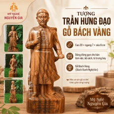 Tượng Trần Hưng Đạo gỗ Bách Vàng cao 20 cm