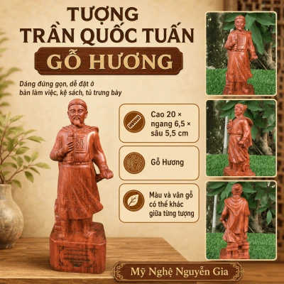 Tượng Trần Quốc Tuấn gỗ Hương cao 20 cm
