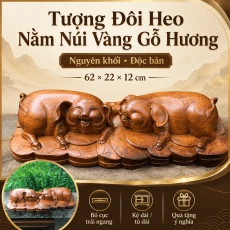 Tượng Đôi Heo Nằm Núi Vàng Gỗ Hương Nguyên Khối 62 × 22 × 12 cm – Độc Bản