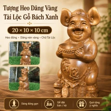 Tượng Heo Dâng Vàng Tài Lộc Gỗ Bách Xanh 20 × 10 × 10 cm