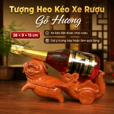 Tượng Heo Kéo Xe Rượu Gỗ Hương 28 × 9 × 15 cm