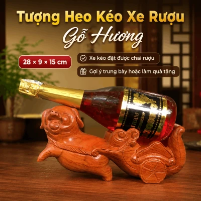 Tượng Heo Kéo Xe Rượu Gỗ Hương 28 × 9 × 15 cm
