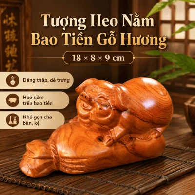 Tượng Heo Nằm Bao Tiền Gỗ Hương 18 × 8 × 9 cm