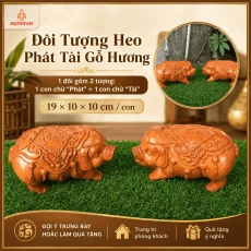 Đôi Tượng Heo Phát Tài Gỗ Hương 19 × 10 × 10 cm/con