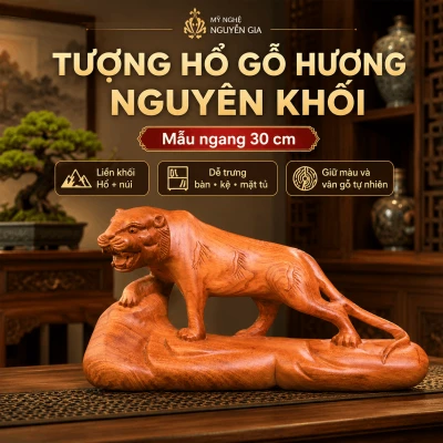 Tượng Hổ Bằng Gỗ Hương Nguyên Khối Ngang 30 cm
