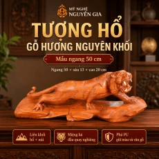 Tượng Hổ Bằng Gỗ Hương Nguyên Khối Ngang 50 cm