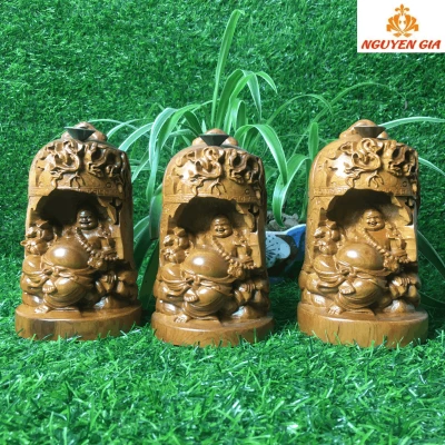 Thác Khói Xông Trầm Tĩnh Tâm, Trang Trí, Phong Thủy- Tượng Phật Di Lặc Gỗ Bách Xanh