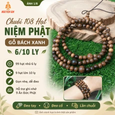 Chuỗi 108 Hạt Niệm Phật Bách Xanh 6/10 Ly, Xâu Theo 9 Ân Đức Phật