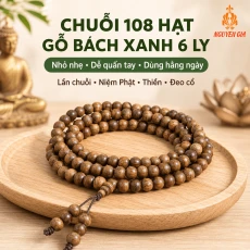 Chuỗi 108 Hạt Gỗ Bách Xanh 6 Ly Nhỏ Nhẹ, Dễ Quấn Tay