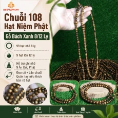 Chuỗi 108 Hạt Niệm Phật Bách Xanh 8/12 Ly, Xâu Theo 9 Ân Đức Phật