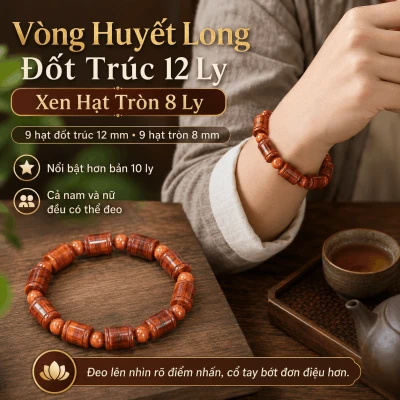 Vòng Huyết Long Đốt Trúc 12 Ly Xen Hạt Tròn 8 Ly