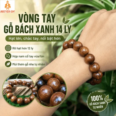 Vòng Tay Gỗ Bách Xanh 14 Ly Hạt Lớn, Nổi Bật