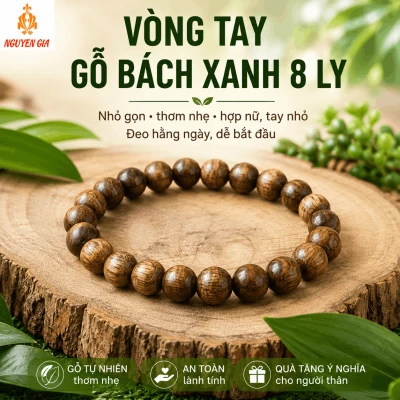 Vòng Tay Gỗ Bách Xanh 8 Ly Nhỏ Gọn, Thơm Nhẹ