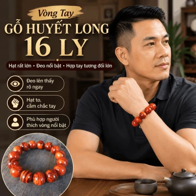Vòng Tay Gỗ Huyết Long 16 Ly Hạt Rất Lớn, Nổi Bật