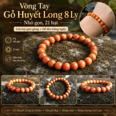 Vòng Tay Gỗ Huyết Long 8 Ly Nhỏ Gọn, 21 Hạt
